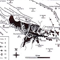 The upper Agri valley: on the right the Anticline of Armento (from Bianca, Caputo 2003)