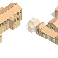 Fig. 5. Ravenna, architectonic complex of S. Croce. Hypothetical reconstruction of the first two phases (from David 2013, 148-149, pl. 4-5).