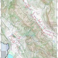 Fig. 6. Map of the main remains of the Romam centuriation (red lines) in the territories of Phoinike and Hadrianopolis (Giorgi, Bogdani 2012)