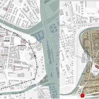 Fig. 6. The formation of two separate zones named civitas (clear area) and civitas vetere (dark area) is showed.