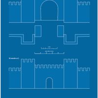 Fig. 12. Arch of Augustus. Graphic reconstruction of the external facade in the 3rd century BC and in 27 BC.  