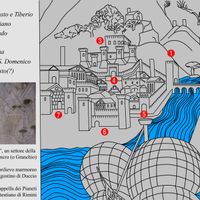 Fig. 18. The first detailed depiction of the bridge is a marble bas-relief housed inside the Tempio Malatestiano in Rimini. It is called the “Panorama of Rimini” a section of the Formella del Cancro (or Granchio) which decorates the Chapel of the Planets. The bas-relief was done in 1454 by Agostino di Duccio.