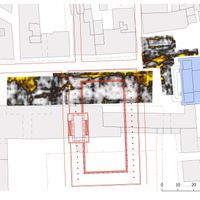 Fig. 8. Reconstructive hypotheses of the squared with porticoes in the Roman era