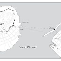 Fig. 2. A general plan showing Butrint, the bridge, the excavated area on the Vrina Plain in the 1st century AD (drawn by Simon Greenslade)