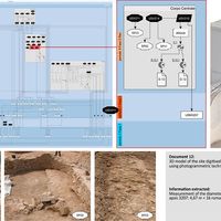 Fig. 9. Extended Matrix of the trefoil hall and an applied example of virtual stratigraphy with related metadata and paradata.