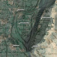 Fig. 7: In the image it is possible to observe the area of the island of Geziret el-Sheick Timay represented in the Napoleonic cartography overlaid on the satellite image (Esri satellite).