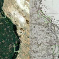 Fig.8: The image shows the islands present in the Esri satellite image (left), but which do not appear in the Carte topographique d'Égypte (right).