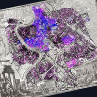 Fig. 2. Historic cartography analysis: the Nolli Map (1748) over the digital cadastre of Rome (M. Fano)