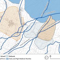 Fig. 10. Environmental medieval matrices in Bassa Romagna region, based on the written sources analysis (9th-11th centuries, cfr. Fiorotto 2018). Basemap: Carta tecnica regionale, Regione Emilia - Romagna. Author: Celeste Fiorotto.