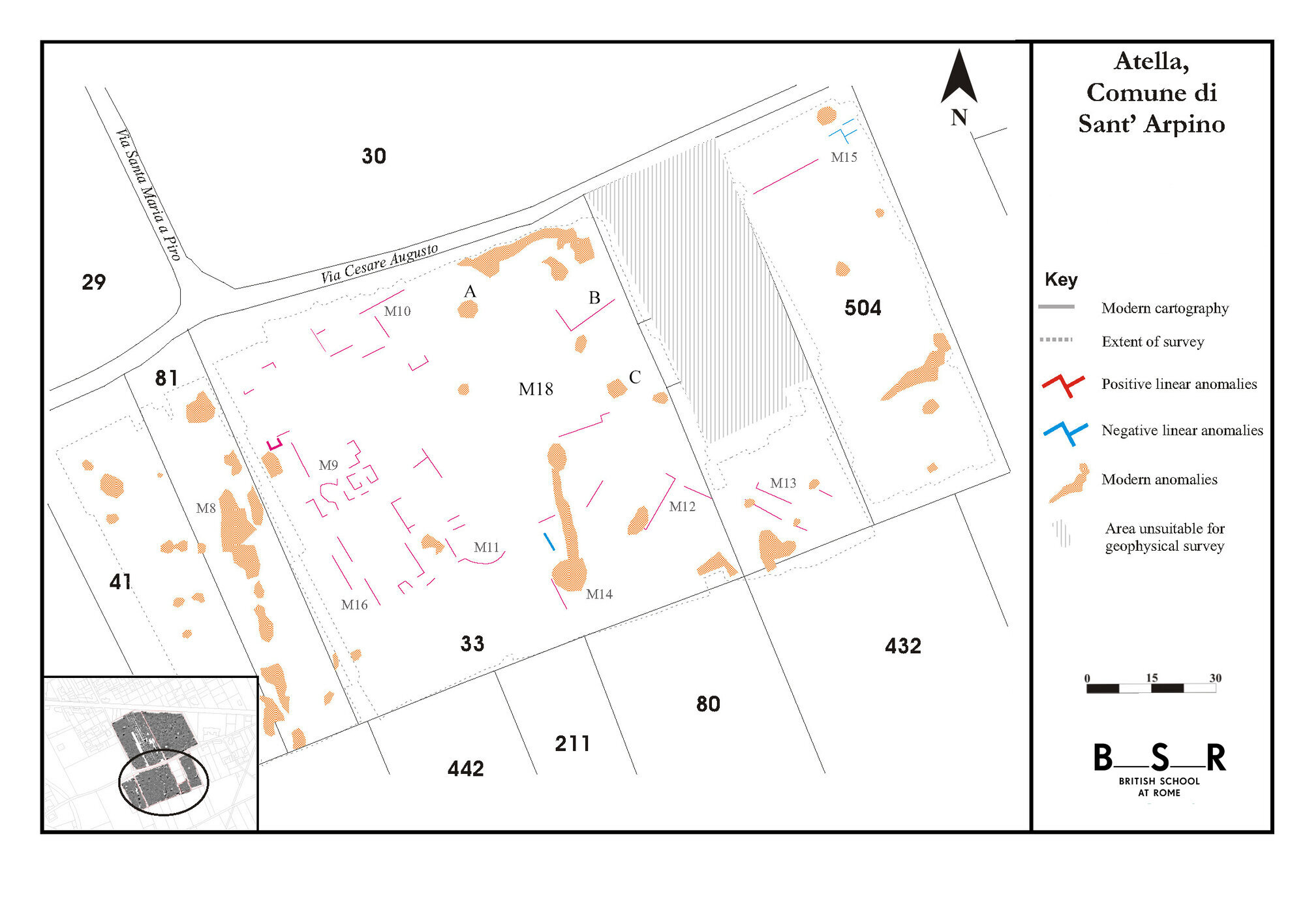 Figure 12 - Interpretation of southern area of magnetometry data (S. Kay).