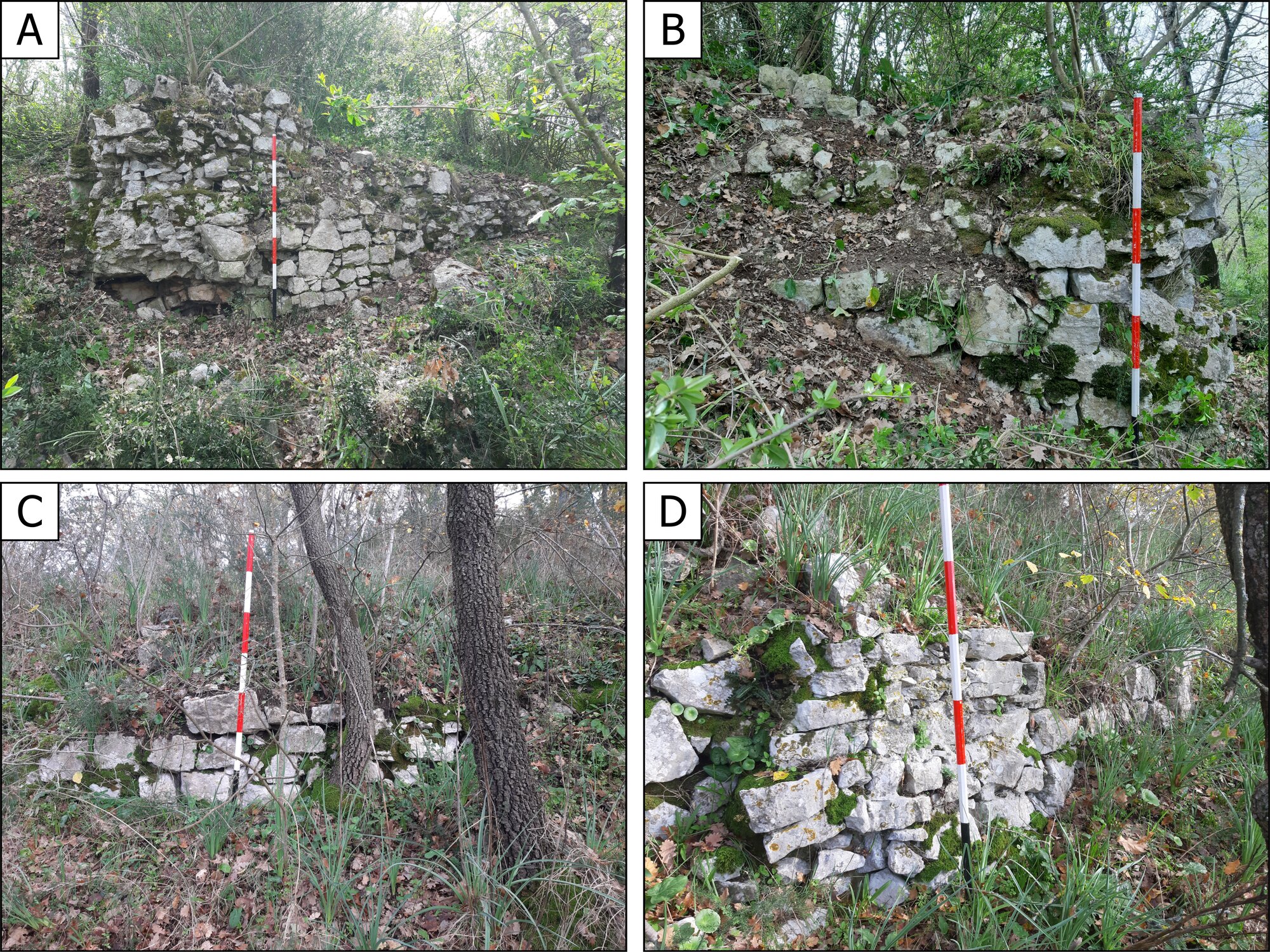 Figure 8 -North-east corner of the inner wall: A. North-east wall; B. North wall. C-D. Remains of the
external wall.