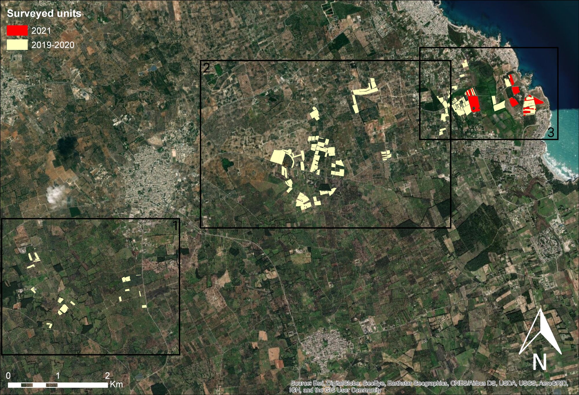 Figure 2 - Surveyed units in the Roca Archaeological Survey according to date (Iacono et al. 2024).
