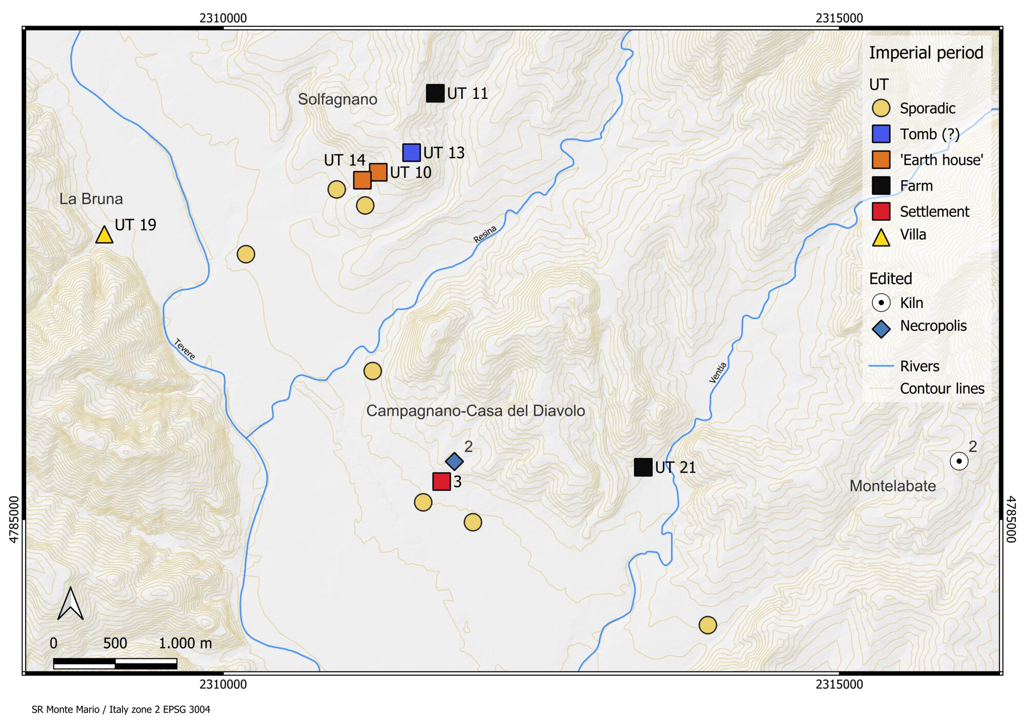 Figure 8 - Evidence in the north sector and the survey data mentioned in the text during Proto-Mid Imperial
(mid-1st century BC - early 3rd century AD).