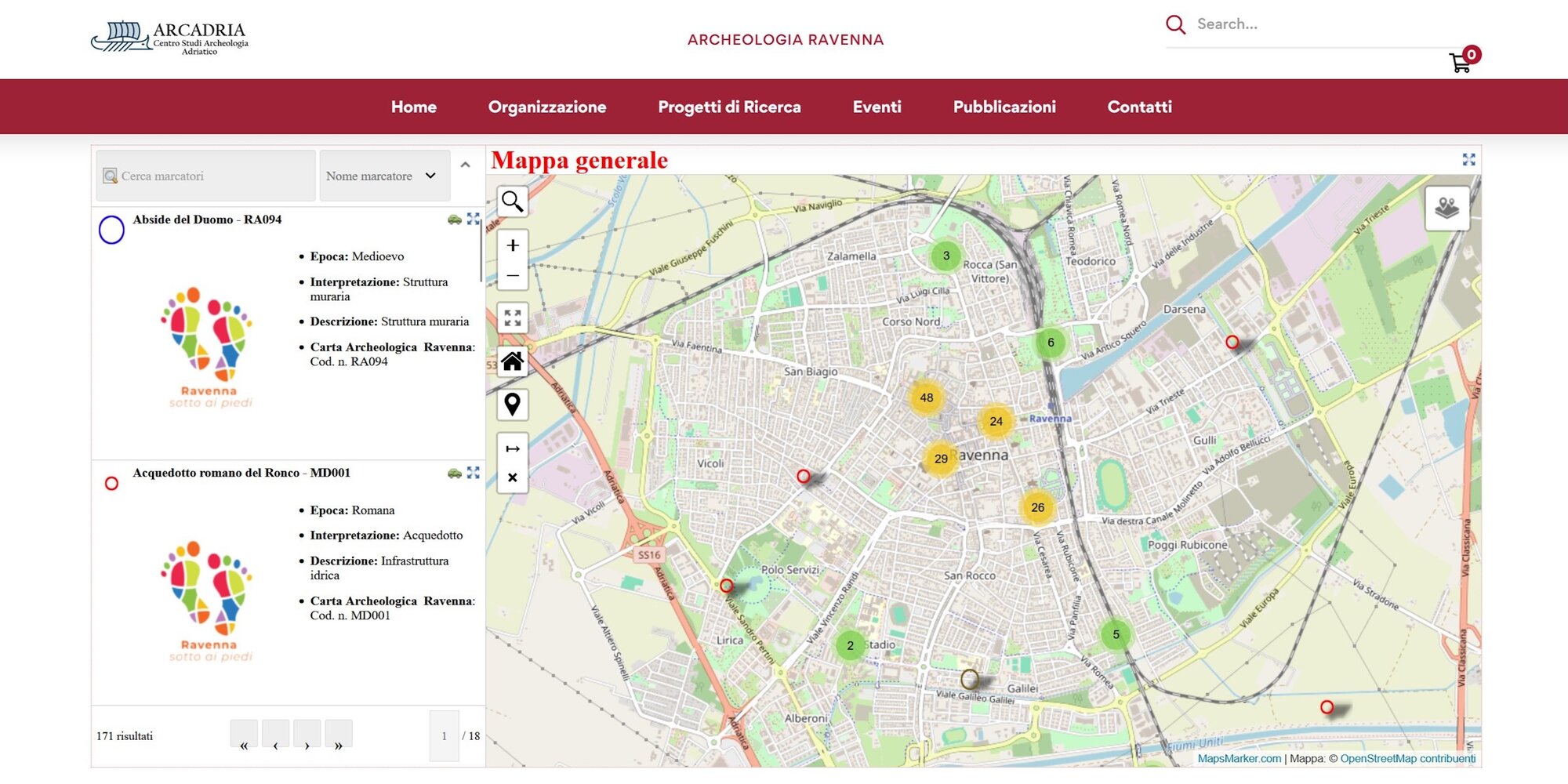 Figure 1 - The online webGIS “Ravenna sotto i piedi” (https://www.arcadria.eu/carta-archeologica-ravenna/)
