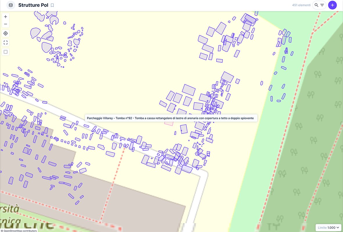 Figure 2 - Section for the management and visualization of geospatial data through an interactive planimetric
map interface in the Directus administration area.